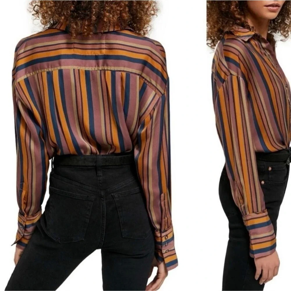 Free people We The Free All Smiles Striped Shirt Multocolor Size XS Oversized - Picture 8 of 15